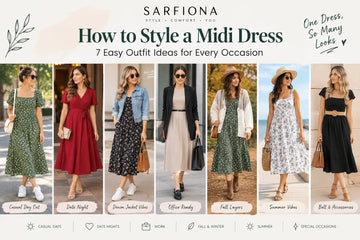 How to style a midi dress with seven outfit ideas for casual days, date nights, work, fall, summer, and special occasions.
