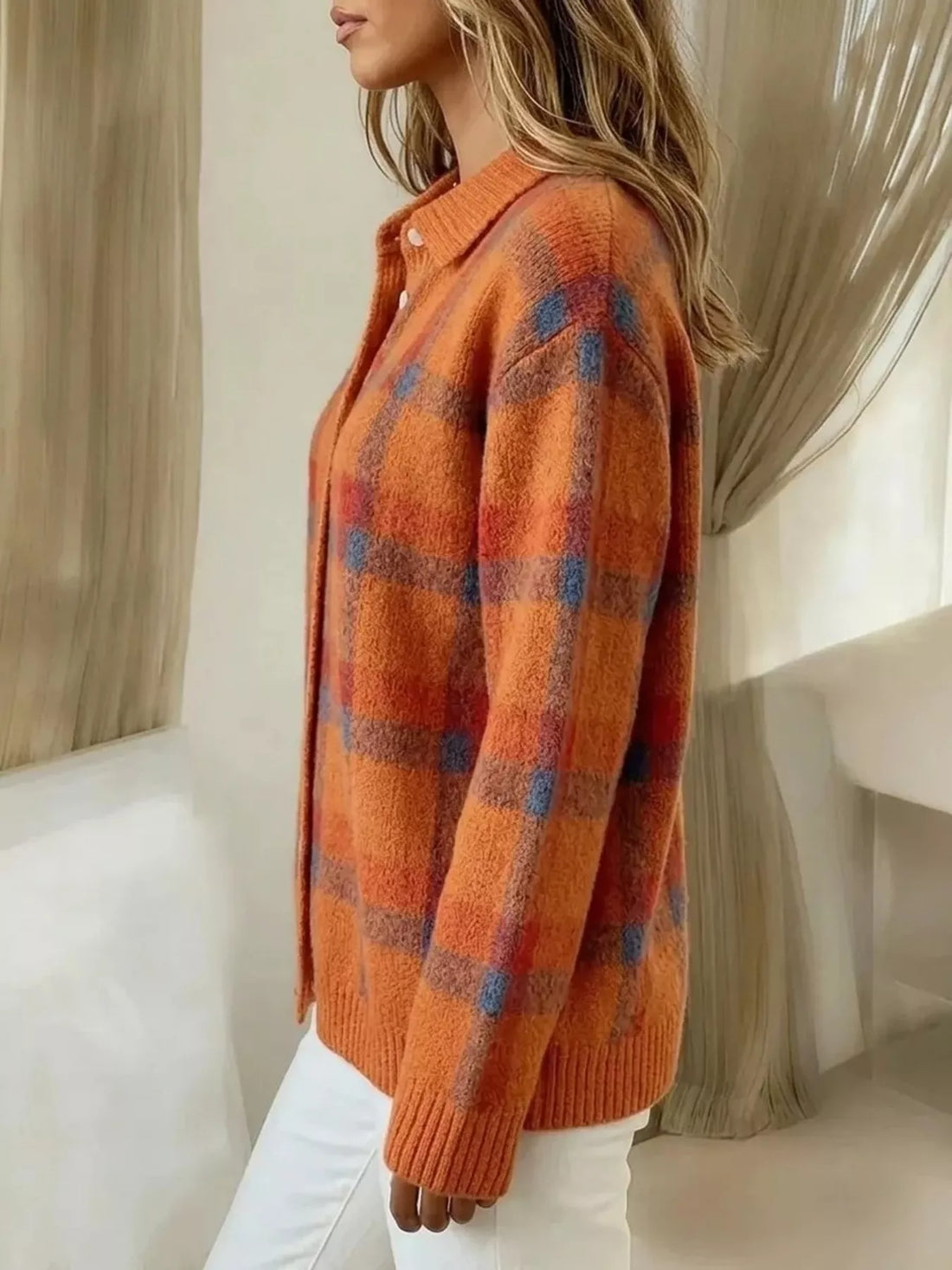 Women’s plaid button-up cardigan for cozy everyday layering