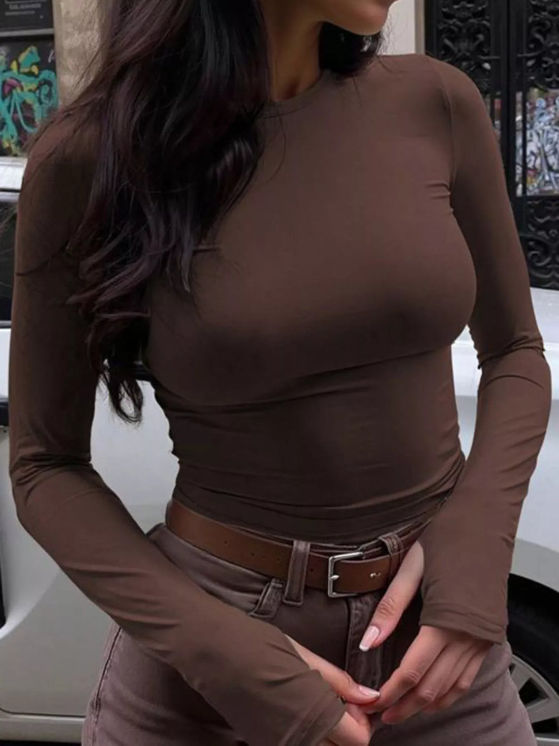 Women’s slim fit long sleeve crew neck basic T-shirt