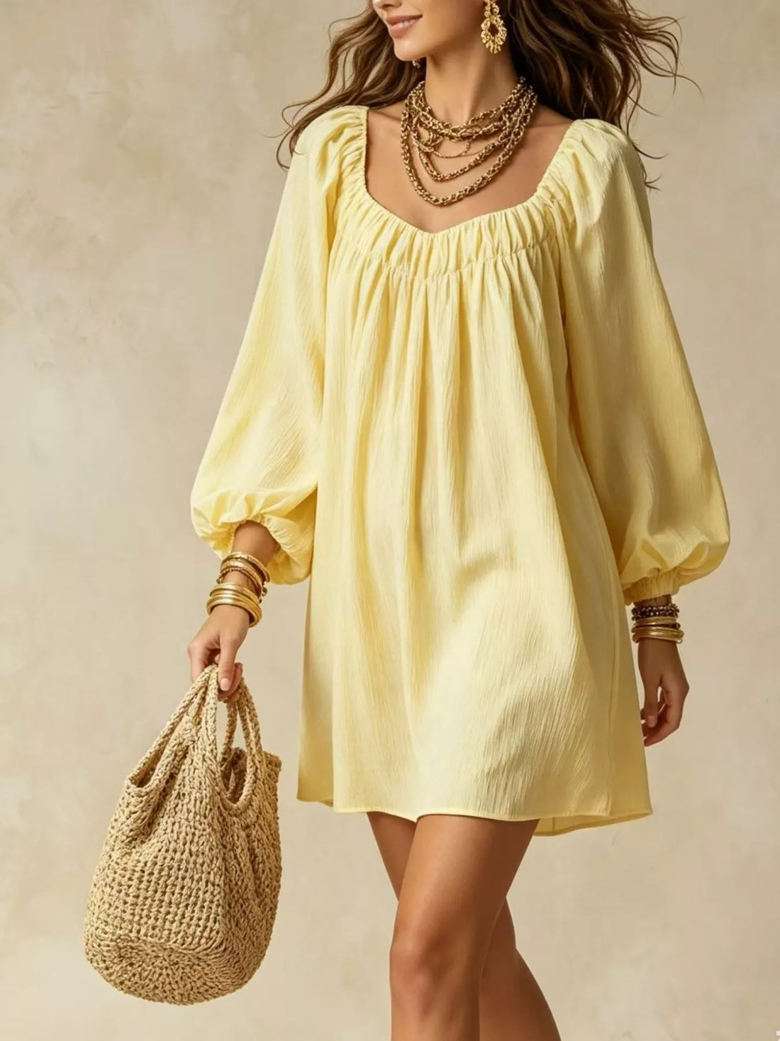 Women’s flowy balloon sleeve mini dress for casual feminine style