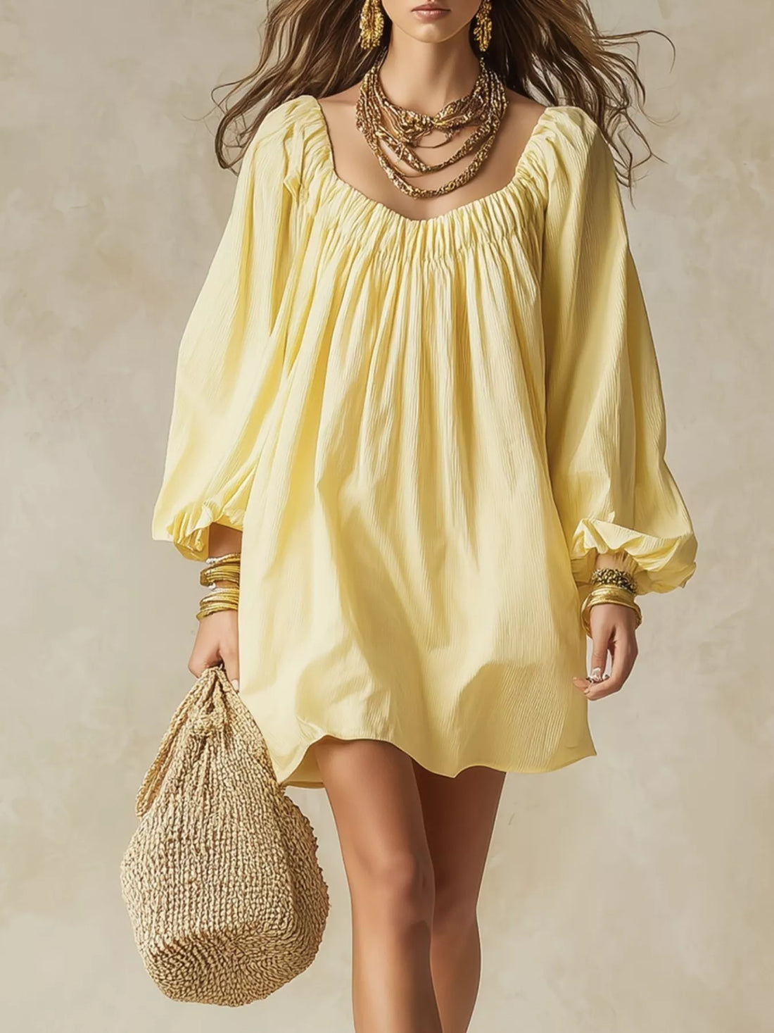 Women’s flowy balloon sleeve mini dress for casual feminine style